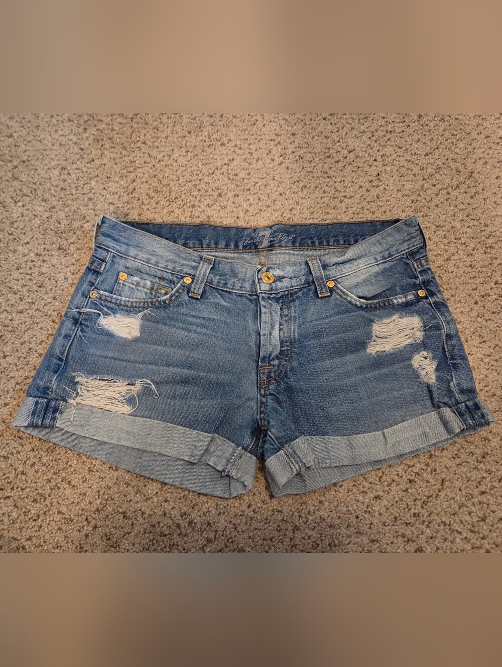 EUC 7 For All Mankind Rolled Cuffed Distressed Denim Jean Shorts 7FAM Sz 26